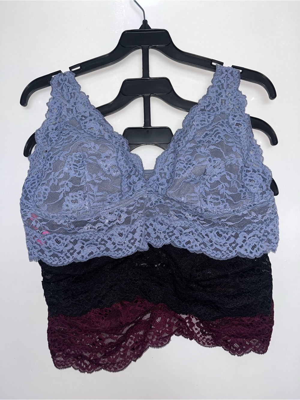 La Senza - Set of 3 - Lace Bralette Crop Top - Lavender, Burgundy, Black